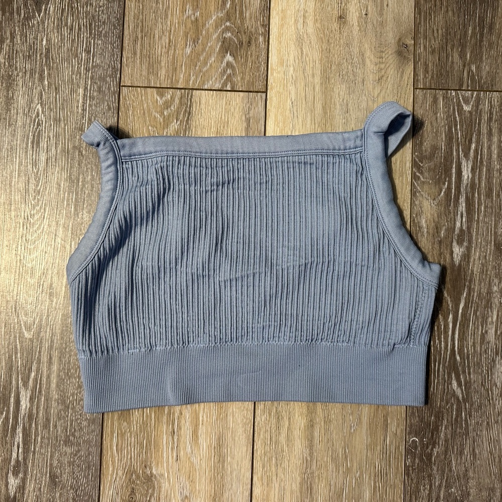 Aerie Women's Light Blue Ribbed Cropped Top